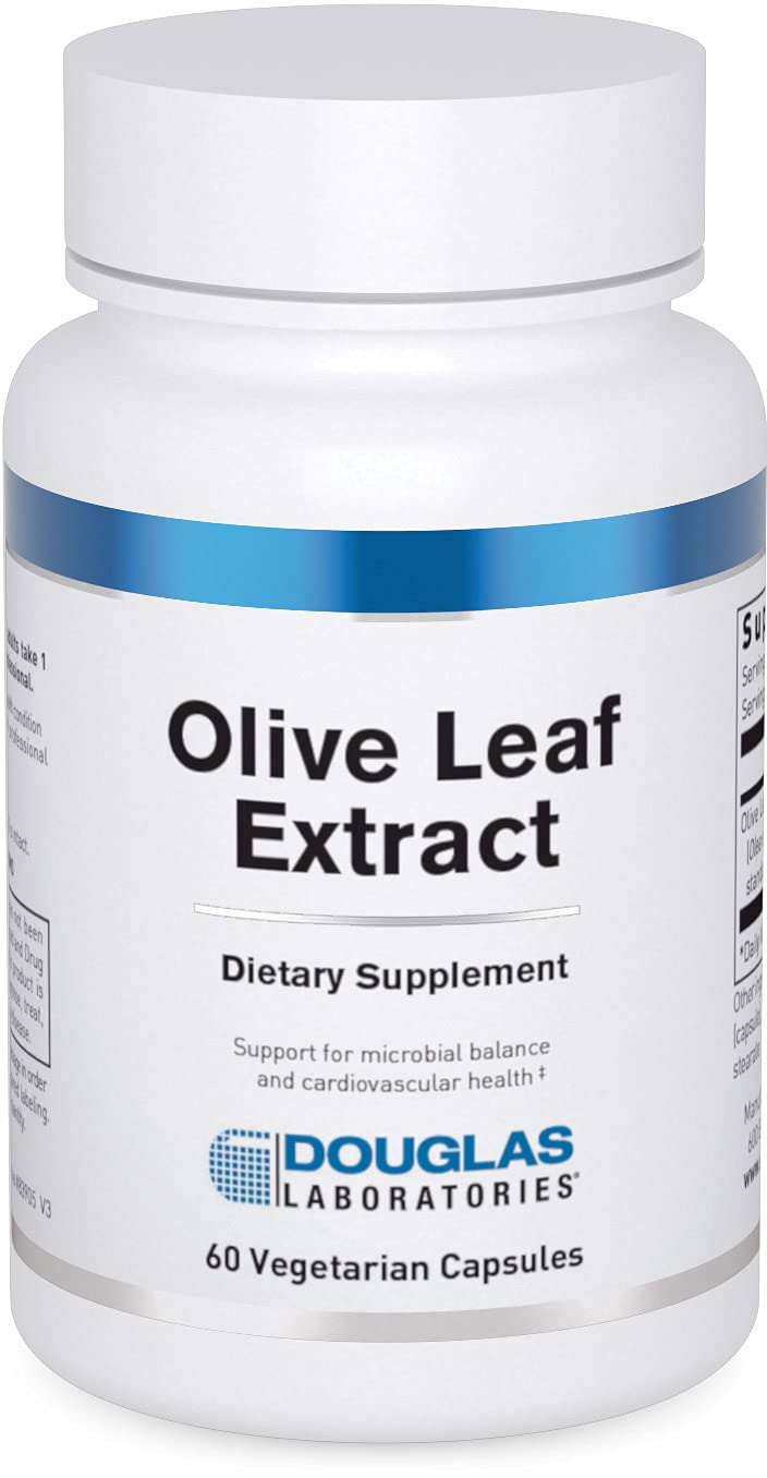 Douglas Laboratories Olive Leaf Extract bottle with capsules suggesting daily antioxidant support.