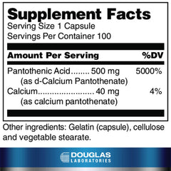 Douglas Laboratories Pantothenic Acid 500 mg bottle shown for convenient daily nutrition.