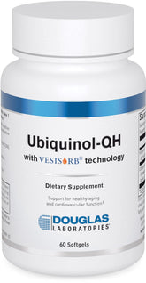 Douglas Laboratories Ubiquinol-QH bottle prepared for daily cardiovascular support.