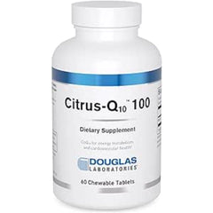 Nutrition facts panel of Citrus-Q10 shows serving size and CoQ10 content.