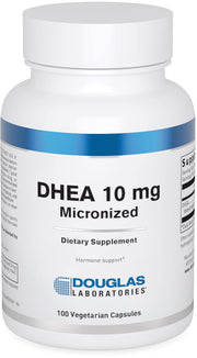Douglas Laboratories DHEA 10 mg capsules bottle ready for daily hormone balance support.