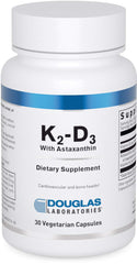 Douglas Laboratories K2-D3 with Astaxanthin bottle front view showing supplement packaging for bone and vascular health.