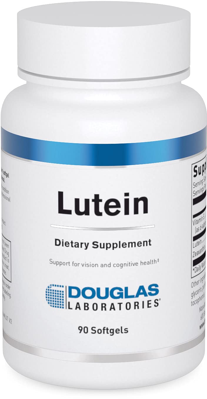 Douglas Laboratories Lutein softgel bottle demonstrates convenient eye health support with blue light exposure
