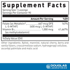 Douglas Laboratories Methyl B12 Plus lozenges arranged for daily metabolism support.
