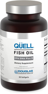 Douglas Laboratories Quell Fish Oil bottle highlighting purity and omega-3 blend.