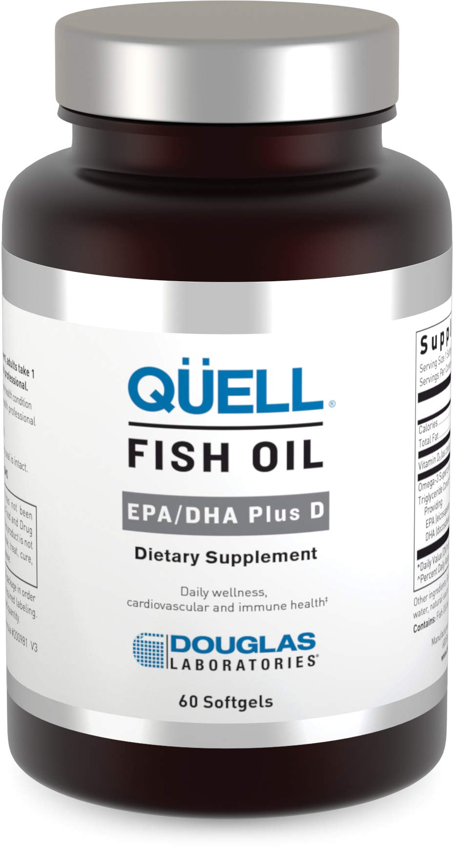 Douglas Laboratories Quell Fish Oil bottle supports heart and brain health daily.