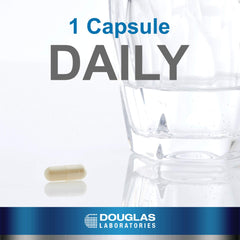 Close-up of Douglas Laboratories Silymarin capsules emphasizes easy daily dosing.