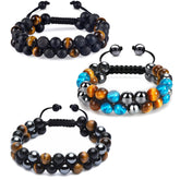 DOUVEI tiger eye and lava rock beads on a bold unisex bracelet for everyday wear