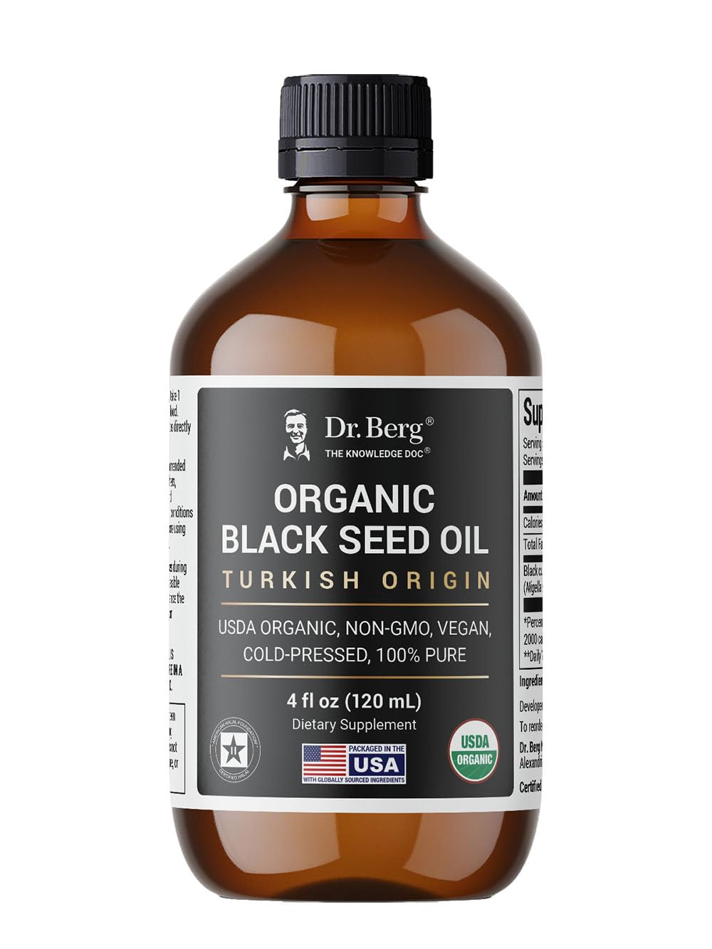 Dr. Berg Black Seed Oil bottle on a clean surface for everyday use
