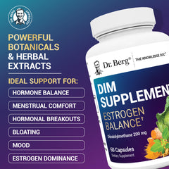 Close-up of Dr. Berg DIM label highlighting natural balance