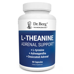 Dr. Berg L-Theanine 200mg bottle offering calm focus and adrenal support.