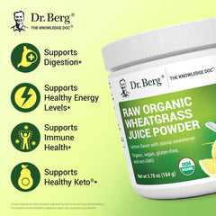 Dr. Berg Lemon flavor glass: refreshing greens beverage option.