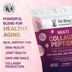 Dr. Berg Multi Collagen Peptides powder, unflavored bag ready to mix.