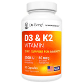 Dr. Berg D3 K2 5000 IU bottle with capsules for daily vitamin routine