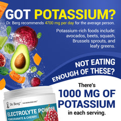Visual of Dr. Berg electrolytes showing 1000 mg potassium for hydration support.