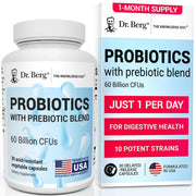 Dr Berg Probiotic bottle with 60B CFUs supports daily gut health.