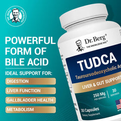 Dr. Berg TUDCA bottle back label detailing ingredients for metabolic support