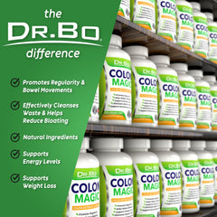 DR. BO Colon Cleanse capsules in hand for convenient daily use.
