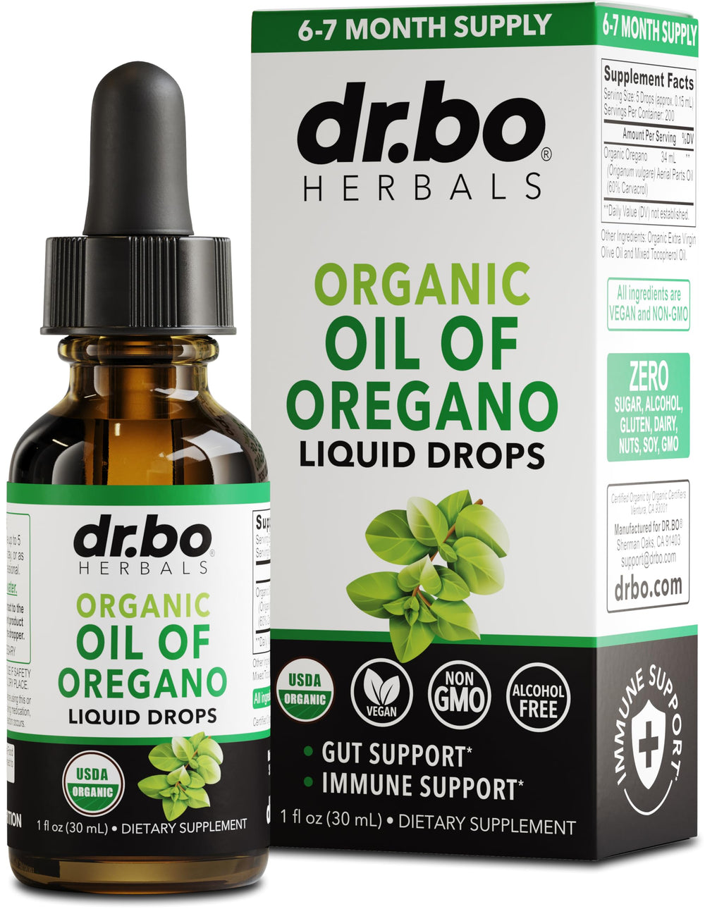 DR. BO Oregano Oil Organic Drops bottle for easy daily immune support.