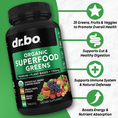 Close-up pour of the DR. BO bottle with easy-to-swallow tablets