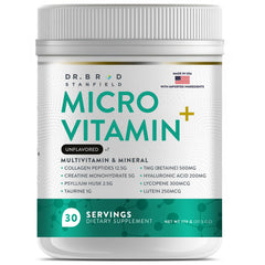 Dr Brad Stanfield MicroVitamin+ collagen powder pour supports skin hydration and elasticity.
