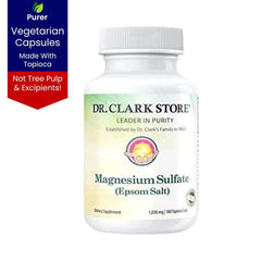 Dr Clark Store Magnesium Sulfate capsules closeup showing vegetarian tapioca shells for easy intake