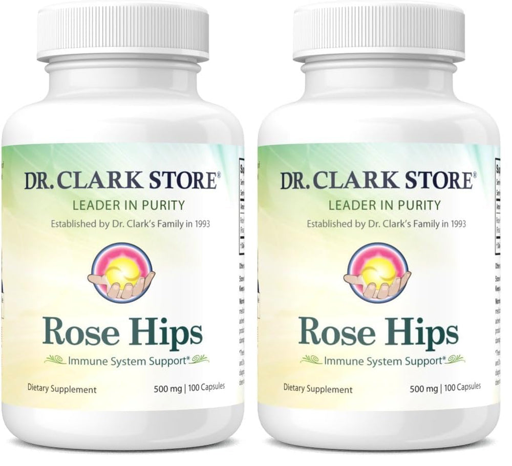 Dr Clark Store Rose HIPS Supplement bottle on two-pack packaging for daily use.