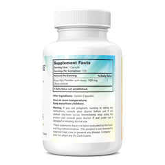 Dr Clark Store Rose HIPS Supplement label close-up with per-pack information for reference.