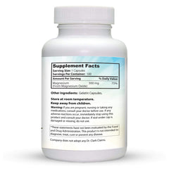 Two-bottle pack with Dr Clark Store magnesium oxide provides a convenient 200-capsule supply.