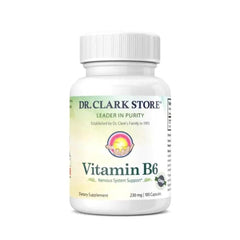 Dr. Clark Vitamin B6 230mg bottle front; supports energy metabolism.