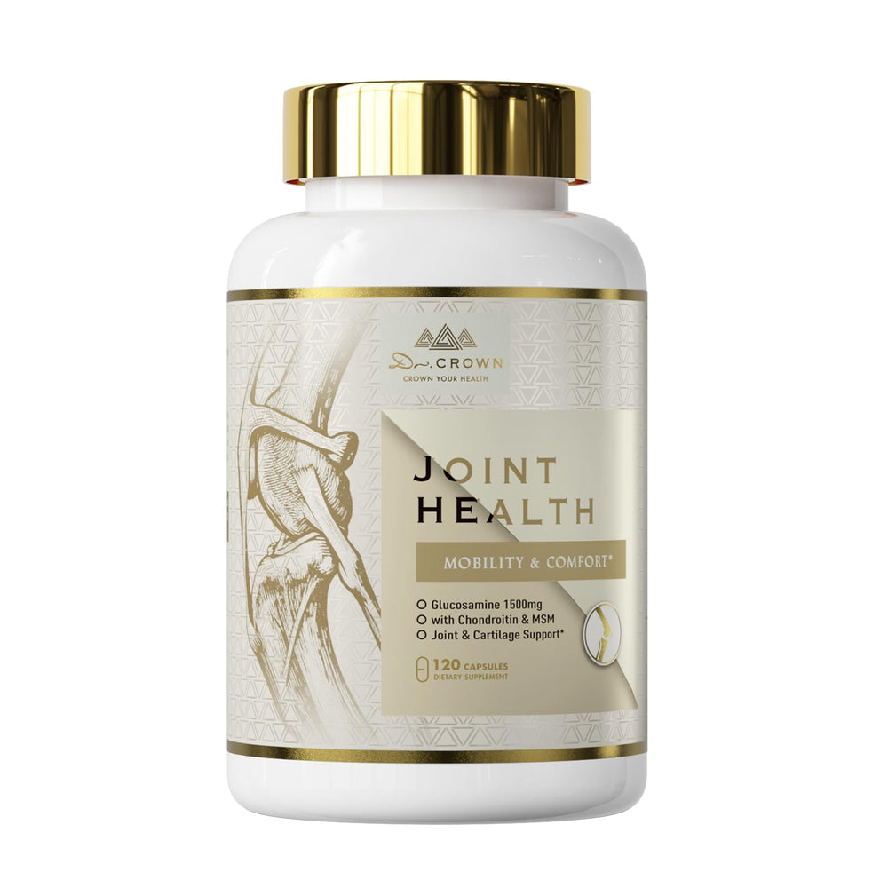 DR. CROWN Joint Health bottle pour supports easy daily dosing.