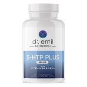 DR. EMIL NUTRITION 200mg 5-HTP Plus bottle front shows vegan capsules for daily mood support.