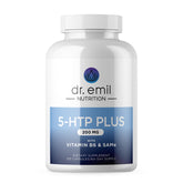 DR. EMIL NUTRITION 200MG 5-HTP Plus bottle suggesting mood support potential.