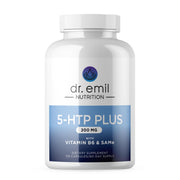 DR. EMIL NUTRITION 200MG 5-HTP Plus bottle suggesting mood support potential.