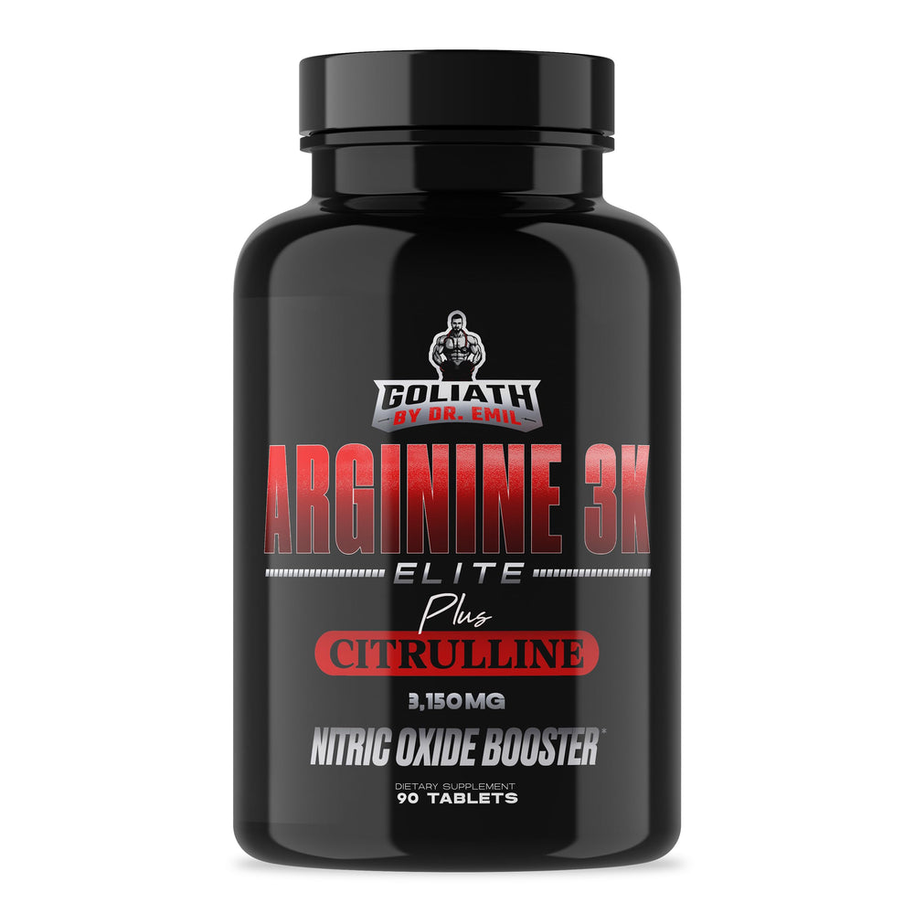 Dr. Emil Nutrition Elite L-Arginine bottle shown for convenient nitric oxide precursor support during workouts