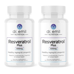 DR. EMIL NUTRITION Resveratrol Plus bottle closeup highlighting antioxidant support for aging