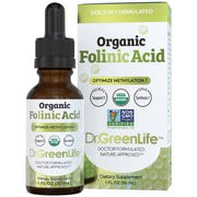 Dr. Green Mom folinic acid drops bottle close-up for methylation support.
