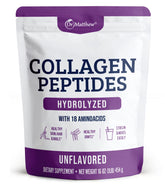 Dr. Matthew Hydrolyzed Collagen Peptides bottle highlighting grass-fed formula for skin and joints.