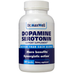 Dr. Maxwell serotonin-dopamine bottle front promotes balanced mood and focus.