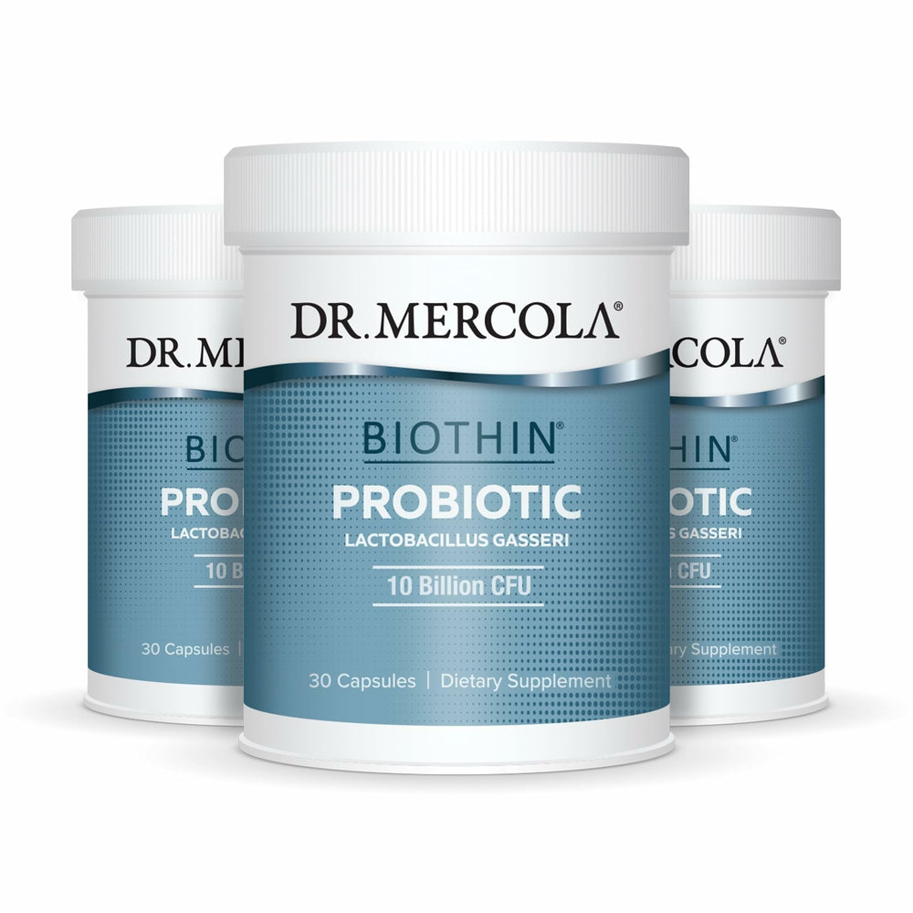 Dr. Mercola Biothin Probiotic bottle front promotes digestive support