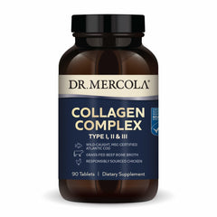 Dr. Mercola Collagen Complex bottle showing a multi-source formula for skin support.