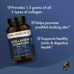 Morning routine shot with Dr. Mercola Collagen Complex suggesting daily use.