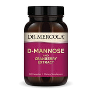 Dr. Mercola D-Mannose and Cranberry Extract bottle front supports daily urinary health.