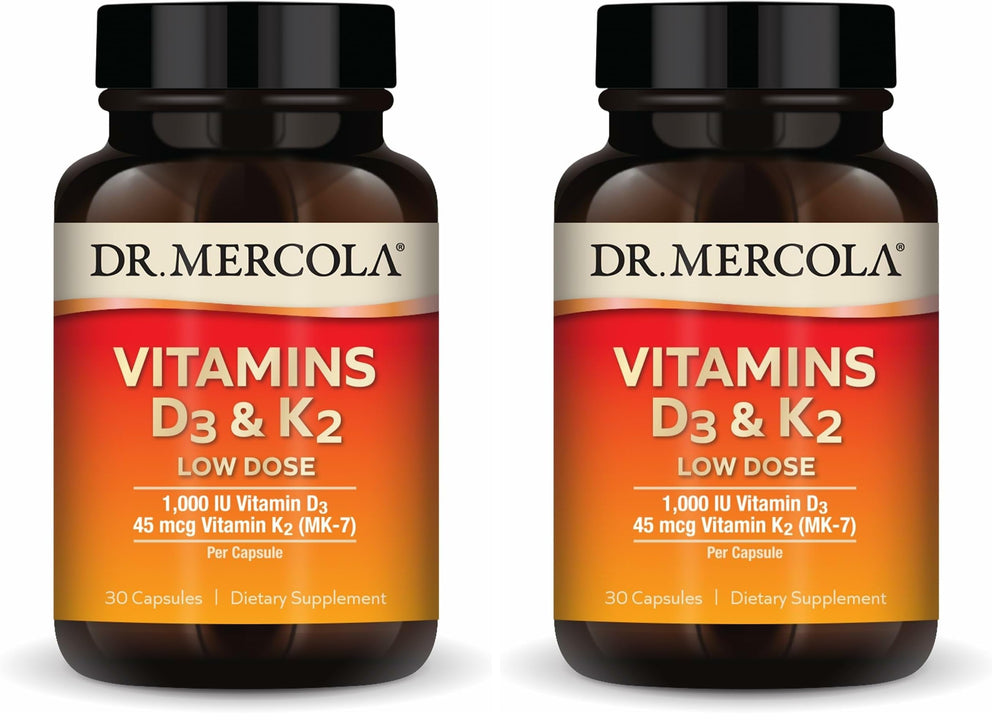 Dr. Mercola D3 & K2 Low Dose bottle front view for daily immune support