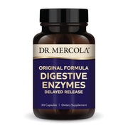 Dr. Mercola Digestive Enzymes bottle close-up for on-the-go digestion support