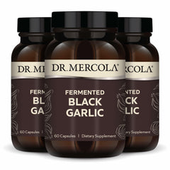 Dr. Mercola Fermented Black Garlic bottle front highlighting immune support potential