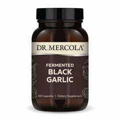 Dr. Mercola Fermented Black Garlic bottle front highlighting antioxidant support