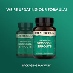 Close-up of Dr. Mercola fermented broccoli sprouts capsules for easy daily intake