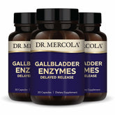 Dr Mercola Gallbladder Enzymes bottle on kitchen counter for digestion support.