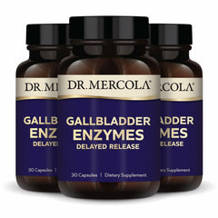 Dr Mercola Gallbladder Enzymes bottle on kitchen counter for digestion support.